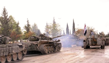 الجيش السوري خلال مطاردة المسلحين في محور الغوطة الشرقية بريف دمشق